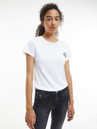 Calvin Klein Ruhák HU496659 | Calvin Klein Slim Organic Cotton Női Póló Világos Fehér / Világos Fehé